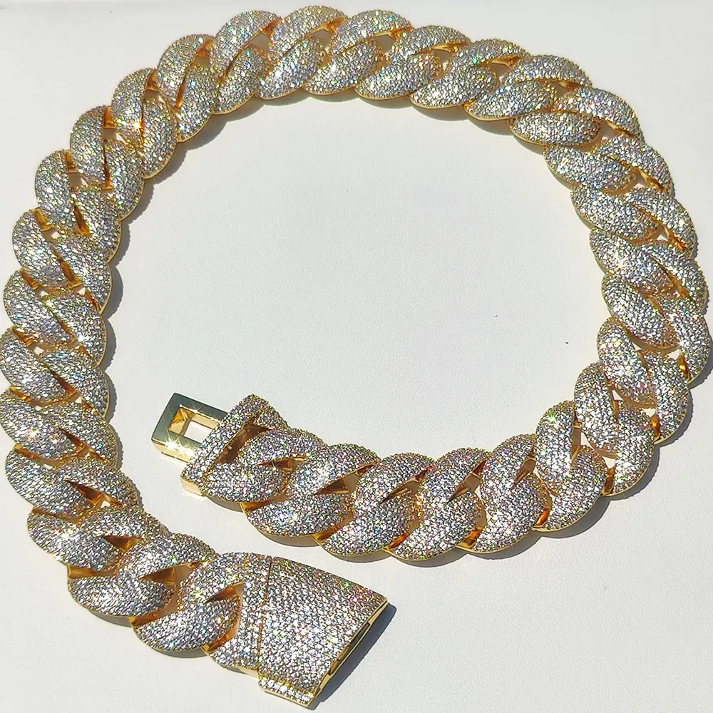 Luksusowy łańcuszek 22MM 6 Rows Cluster 5A Diamond Full Iced Out Cuban Link Chain SIlver/18k Gold Plated Bling CZ Bubble Chain dla mężczyzn i kobiet