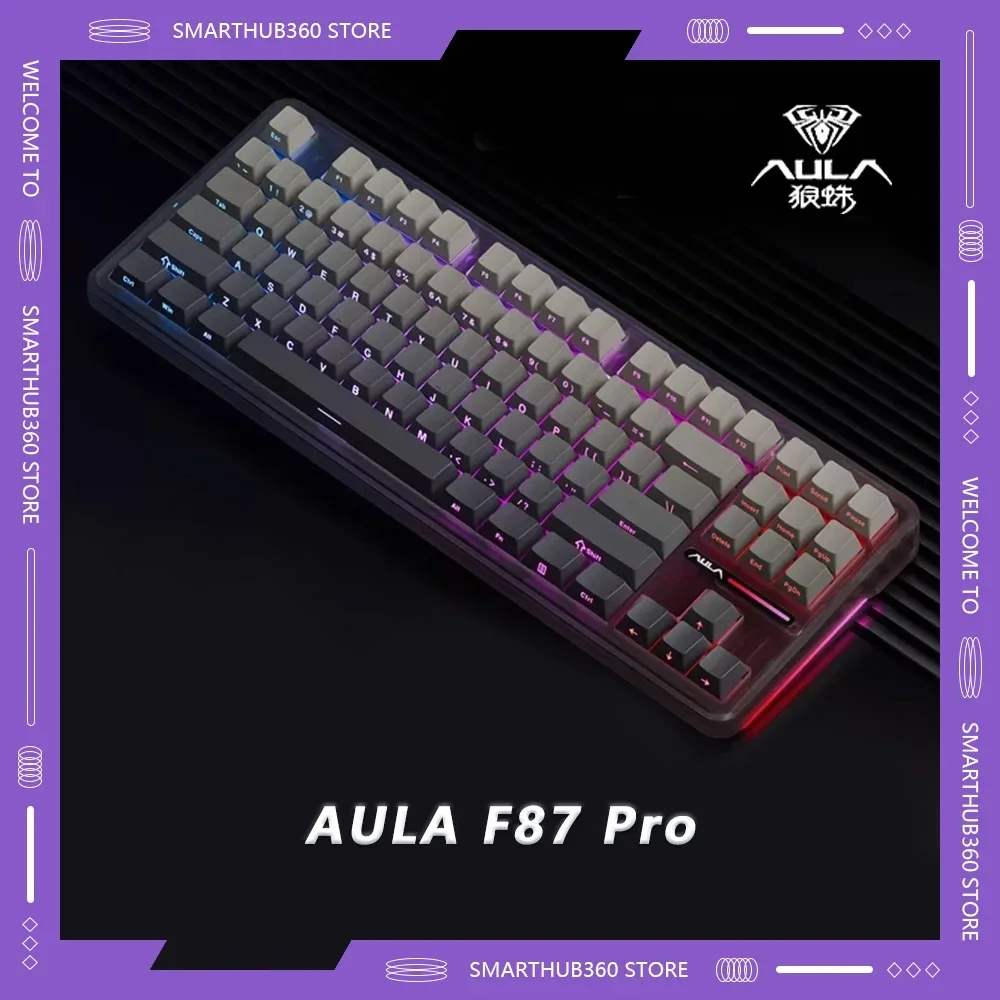 aula f87 pro 24g sem fio bluetooth com fio tres modos rgb luz lateral hot swappable 8000mah bateria e sports teclados mecanicos 01