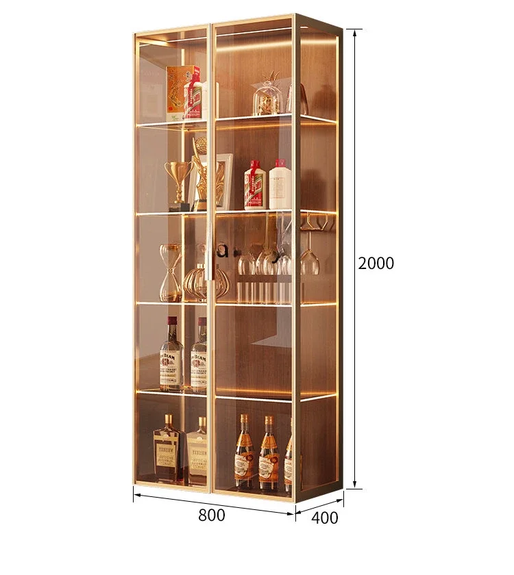 Light Luxury Wine Cabinet Living Room Wall Shelf Aluminum Glass Door Partition Tea Display Cabinet