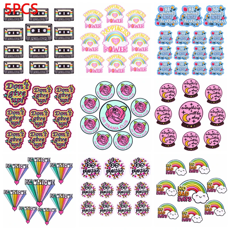 5PCS/lots Letter Applique Embroidery Patches DIY Colorful Stripe/Cartoon Iron On Patches On Clothes Sewing Stickers Badge