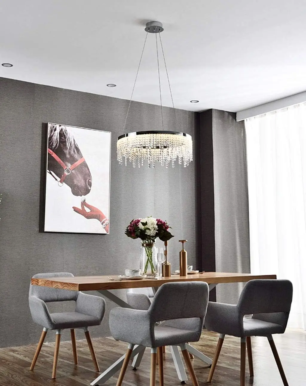 Chandeliers,Crystal Hanging List, Led Light Source Modern and Simple Crystal Dining Room Lamp Shop Living Room Art Bar