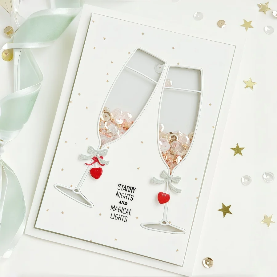 2026 Neuankömmling, große Umriss, Champagnerglas, Metall-Stanzformen für DIY Scrapbooking, Kartenherstellung, Schablonen, Fotoalben