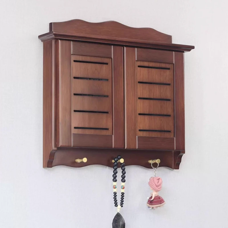 ‌Solid Wood Fuse Box Cover, Glossy Router Cover with Hooks, Wall Decor Organizer for Cable Storage, Elegant Background Decor
