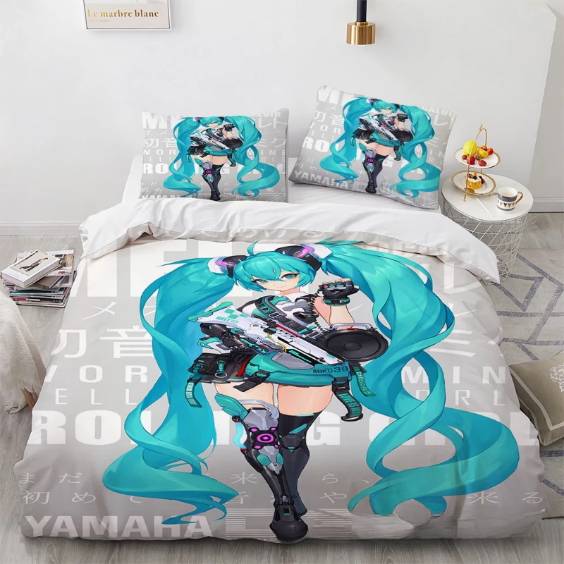 Anime Hatsune Miku Bedding Set Kawaii Quilt Cover Pillowcase Harajuku Bed Bedroom Duvet Cover Decor Beddings Suit Kids Gift