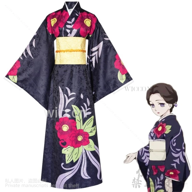 Anime Demon Killerr Cosplay Tamayo Costume  Japanese Printing Kimono Lolita With Wigs Woman Girls Halloween Christmas Suit Cos