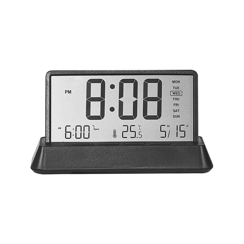 Minimalist LCD Digital Alarm Clock Transparent Modern Desktop Watch With Temperature Calendar Week Display Home Accessory