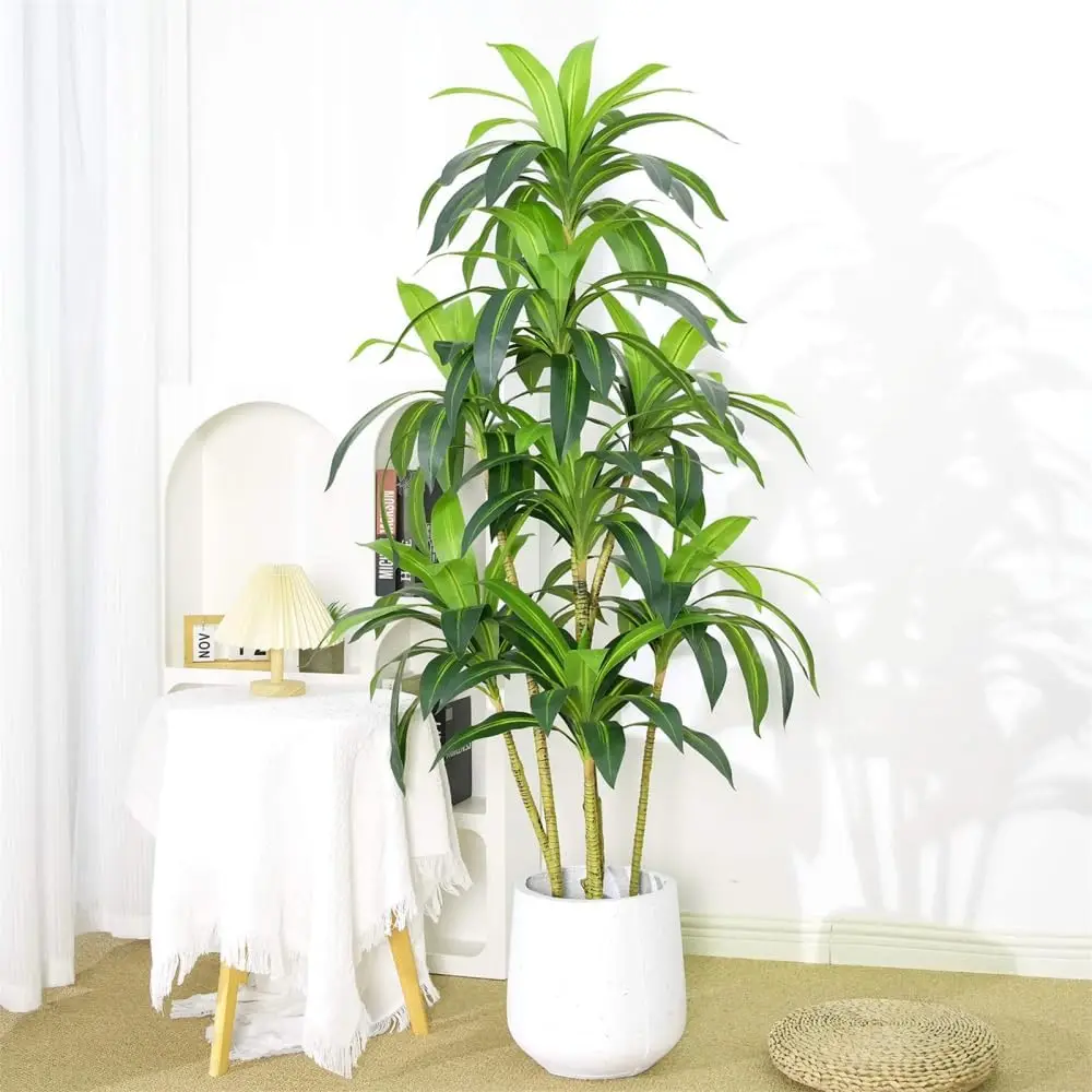 Artificial Dracaena Tree 5ft Tall Fake Tropical Floor Plants Faux Yucca Fake Floor Plant in Pot Real Touch Potted Silk Plant