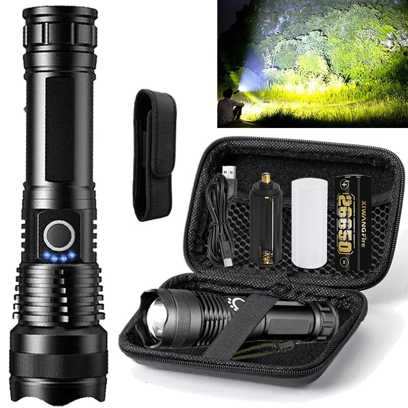 

Перезаряжаемые фонарики с высоким люменом, яркий светодиодный фонарик 990000 люмен с 5 режимами, мощный водонепроницаемый фонарик для улицы