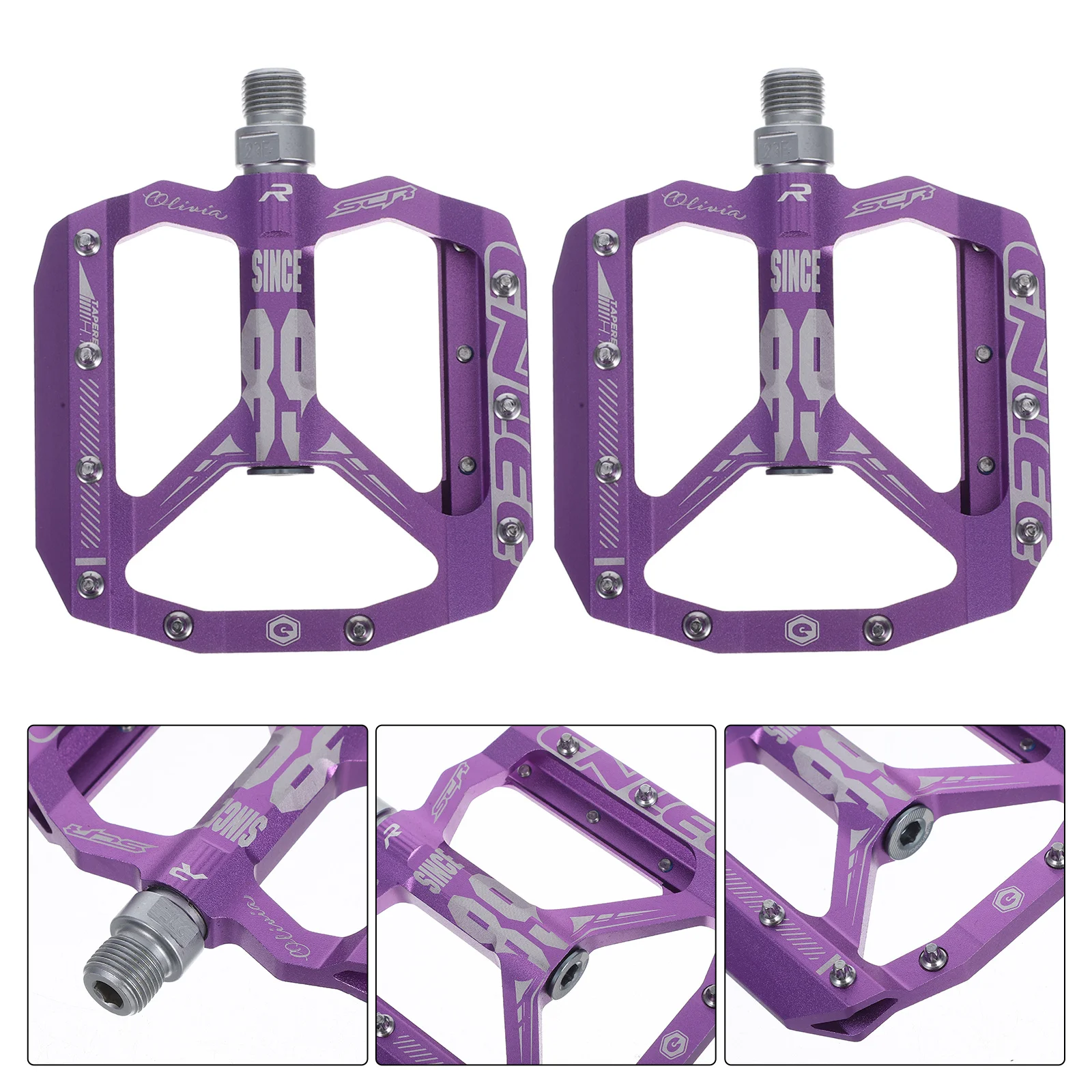 

1 Pair Universal Mountain Bike Pedal Purple Non-Slip Flat Platform Pedal For Road Cycling Long