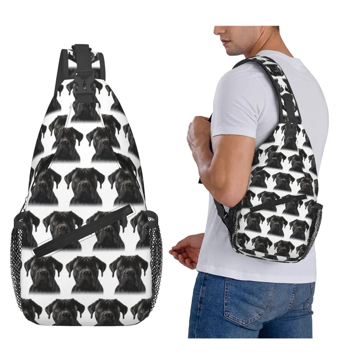 

Black Cane Corso Italian Mastiff Chest Bag Men Sling Crossbody Backpack Chest Bag Traveling Hiking Daypack Shoulder Bag