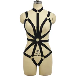 Women Goth Hollow Body Harness Cage Set Elastic Crop Top Bra Bondage Sexy Lingerie Black Elastic Adjustable Bodysuit Harness