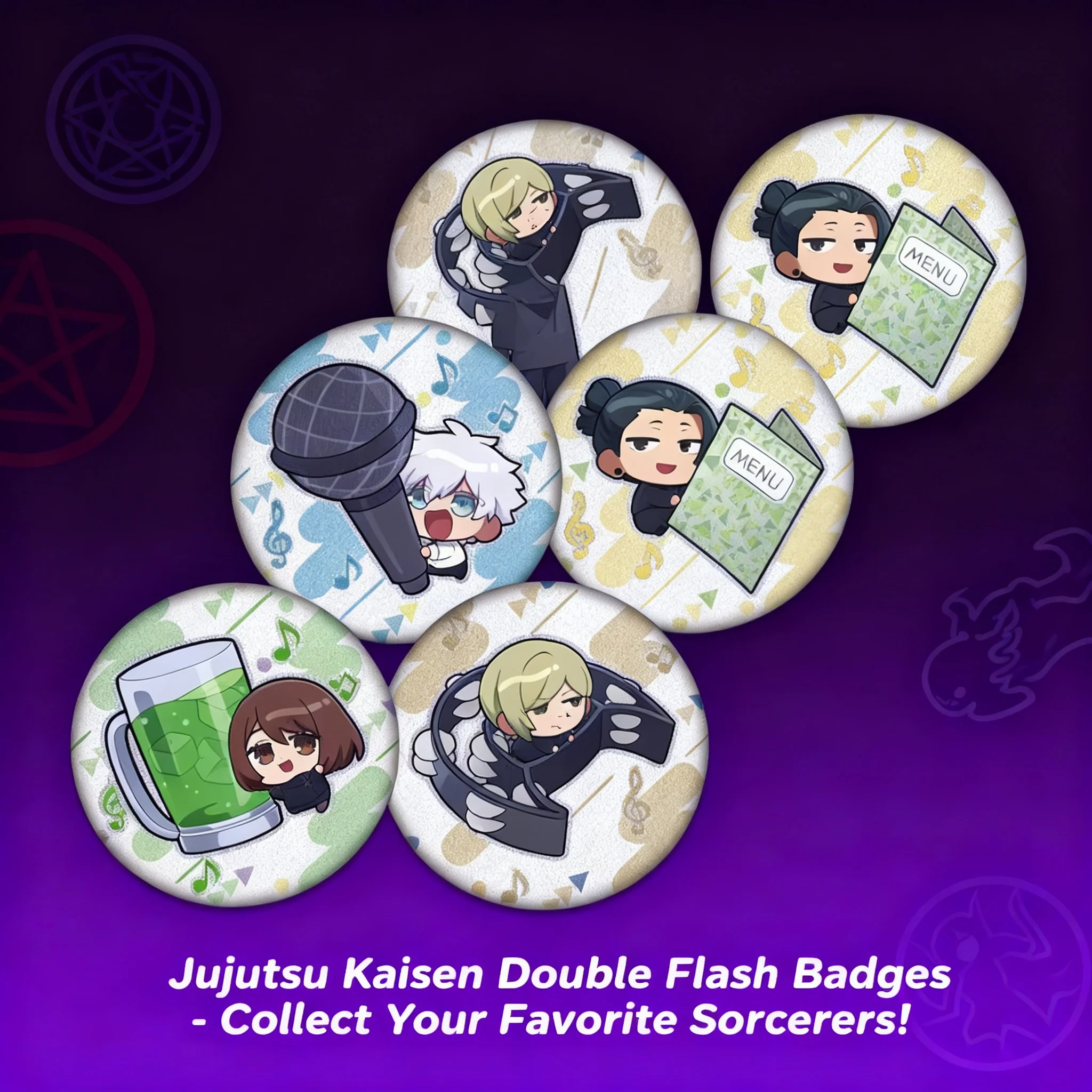 

Аниме-значок Jujutsu Kaisen Q-версия, серия 180-184, с двойным блеском, серебряные блестки, 75 мм, 58 мм, Годжо Сатору, Гето Сугуру, милый мультяшный дизайн