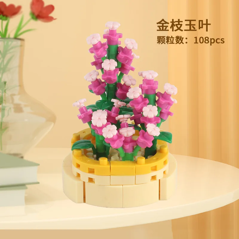 2024 Novel Succulent Plants Flower Bouquet Building Blocks Brick Toys For Children