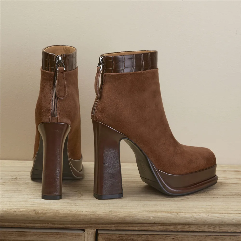 MILI-MIYA New Arrival Women Kid Suede Ankle Boots Round Toe Super High Thick Heels Platform Solid Color Casual Street Shoes