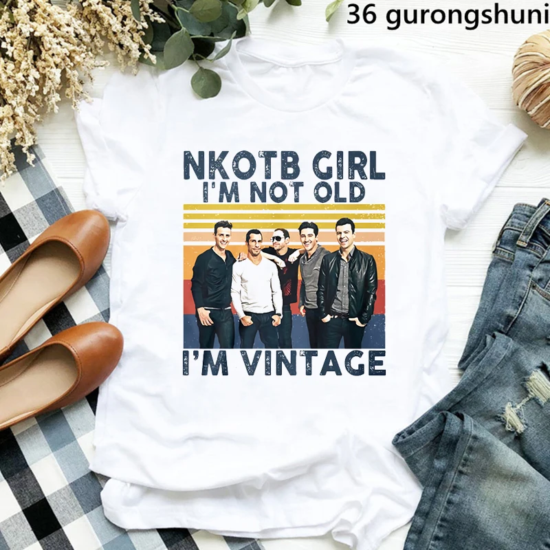 Funny New Kids on the Block T-Shirt NKOTB T Shirt Women Clothes Female Clothing Harajuku Short Sleeve 90s Tees Tops Drop Ship