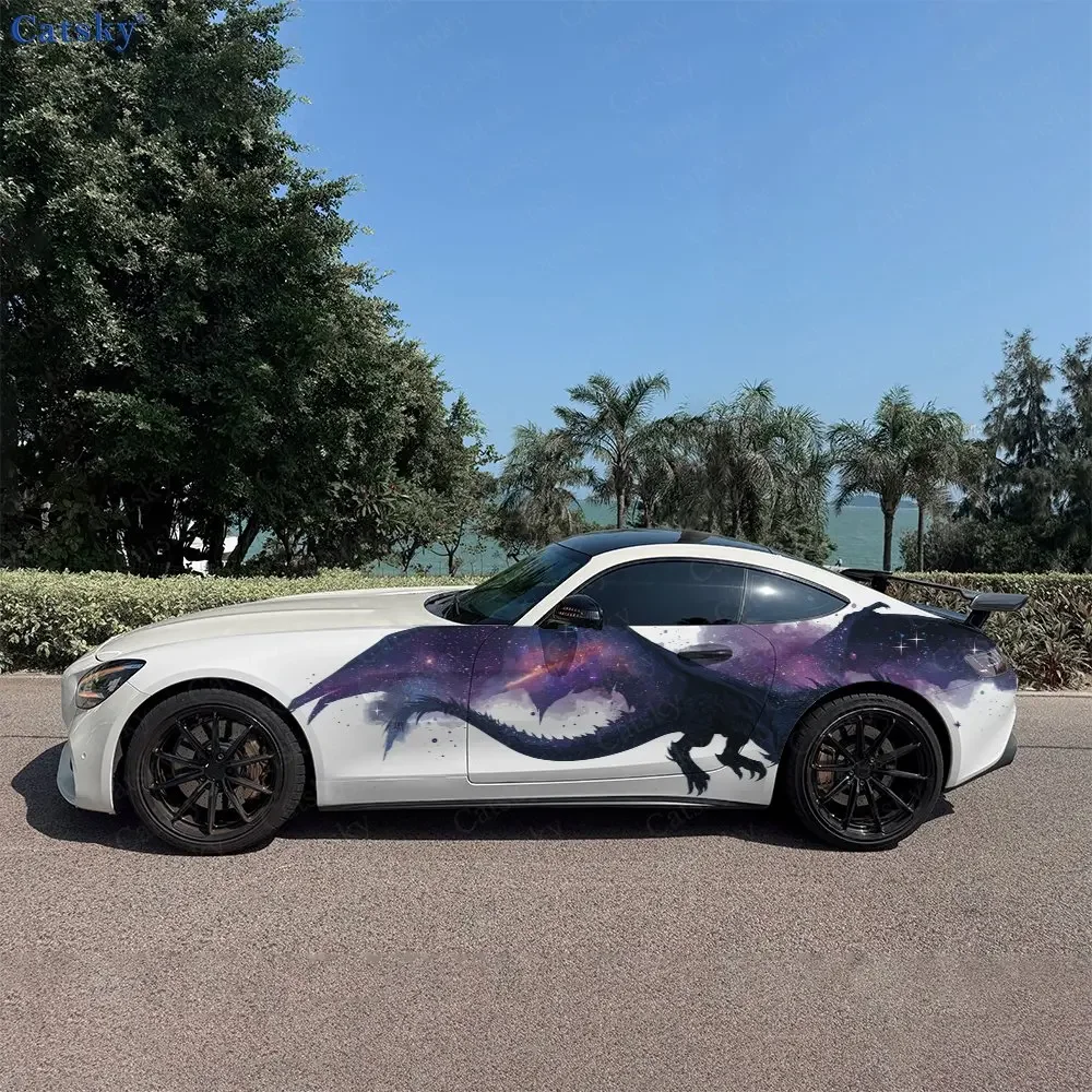 2pcs Cyber Nebula Black Dragon Car Side Wraps, Self-Adhesive PVC Waterproof & Scratch-Resistant Stickers, Car Accessory Gift