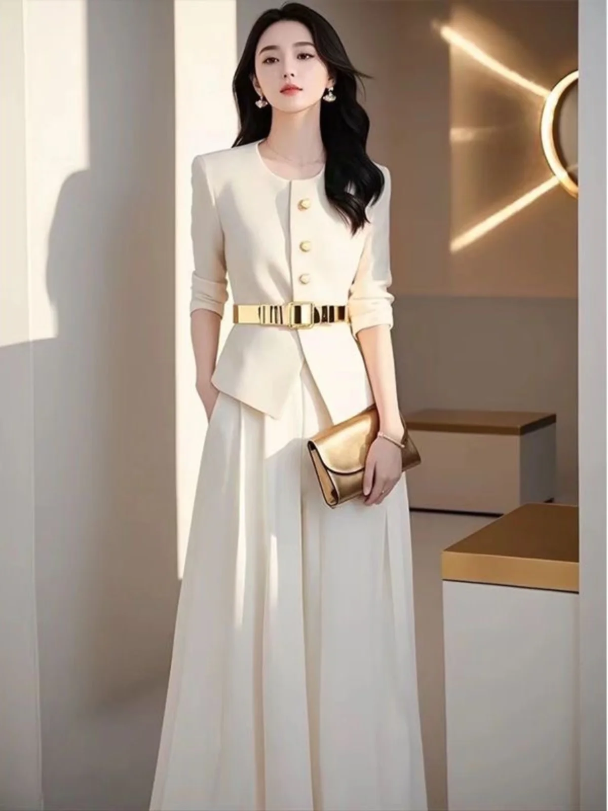 Fashionable Small Fragrance Style Women\'s Outerwear And Skirt Pants Two-Piece Set Spring Autumn New Arrival Polyester Fiber L...