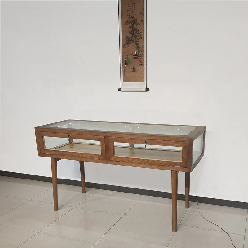 

New Chinese-style solid wood jewelry glass counter jewelry display cabinet with lighting custom-made boutique cultural and play