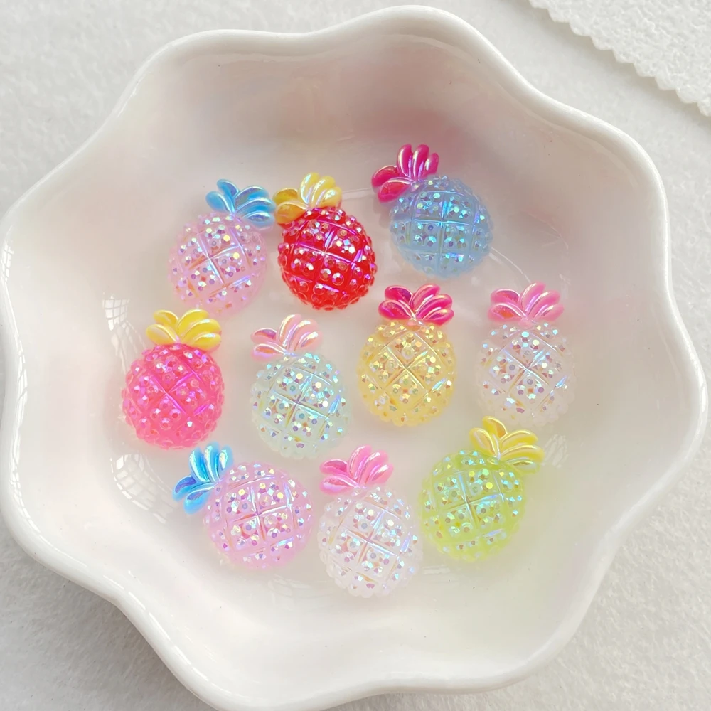30pcs Resin Colorful Painted Shiny Mini Pineapples Figurine Flatback Stone Scrapbook DIY Manicures Appliques Accessories Crafts