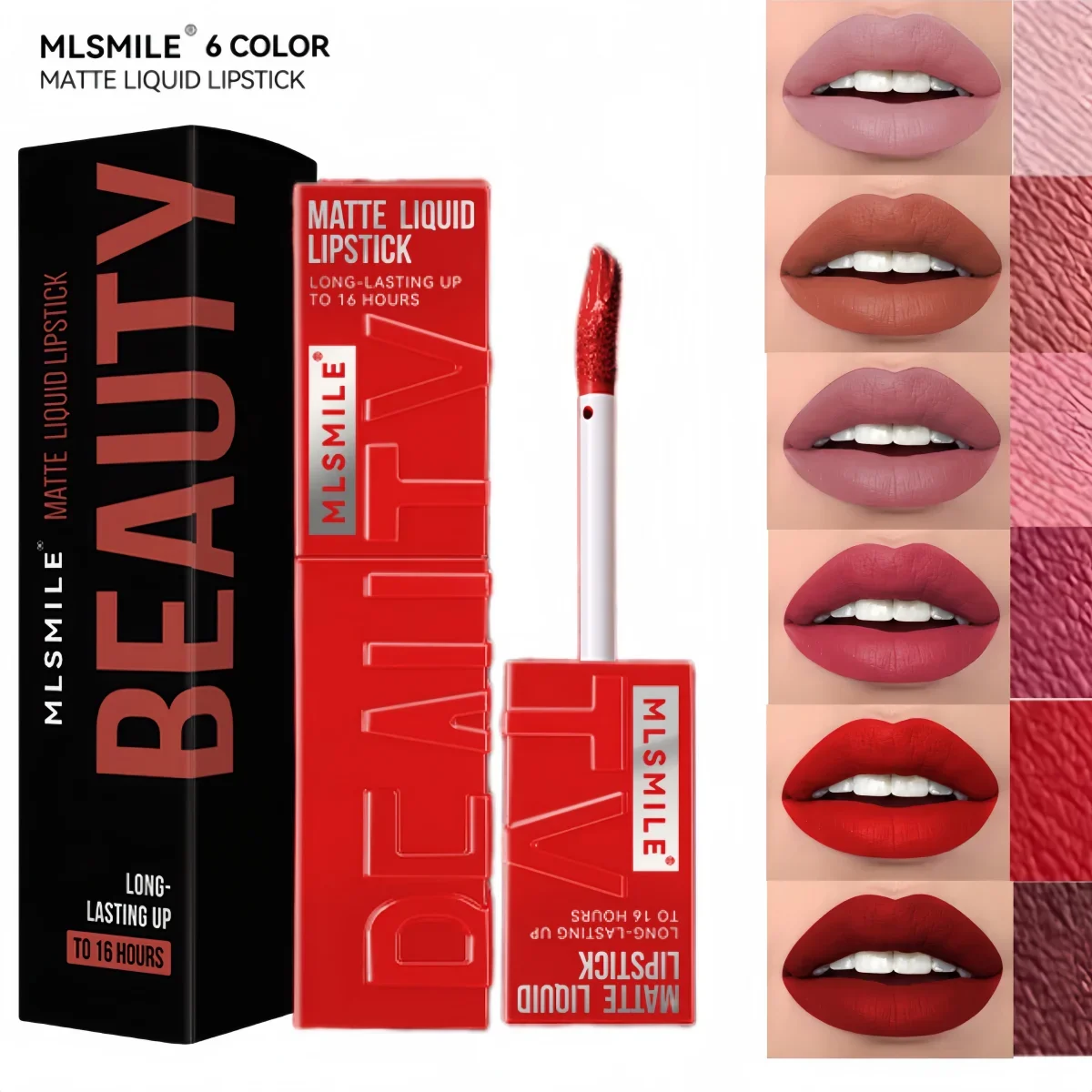 MLSMILE 6-Color Velvet Satin Gloss Lip Glaze Mist Liquid Matte Lipstick Waterproof Long-Lasting Color Non-Stick Cup Lip Tint
