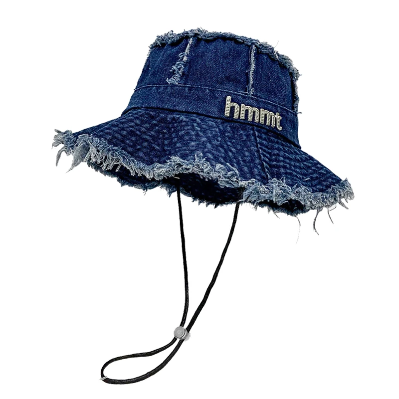 

Bucket Hat Denim Jeans Women Wide Brim Sun Protection Chin Strap Cap For Fishing Climb Summer Outdoor Camp