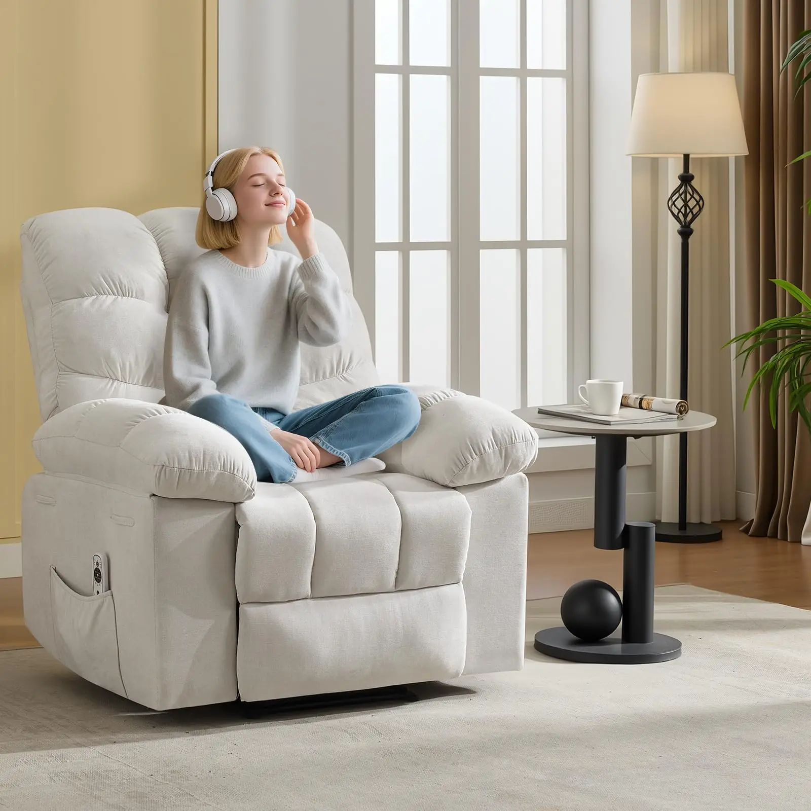 Swivel Recliner Rocking Chair – Upholstered Fabric Lounge Chair with Q235 Steel Frame – Comfortable Nursery Glider for Living Room, Bedroom, Small Spaces