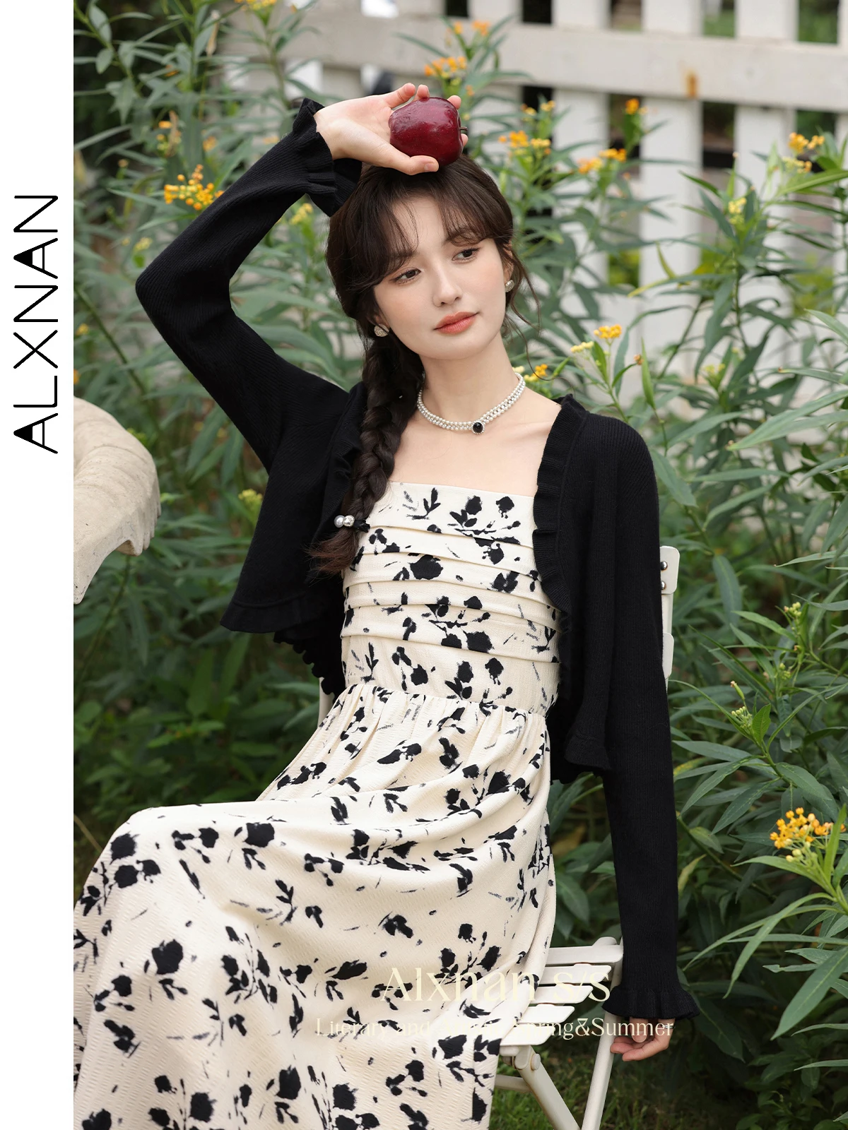 

ALXNAN Long Sleeve Black Cropped Cardigan for Women 2024 Spring Casual Solid Women's Knitwear Outerwear Female Clothing L33555-1