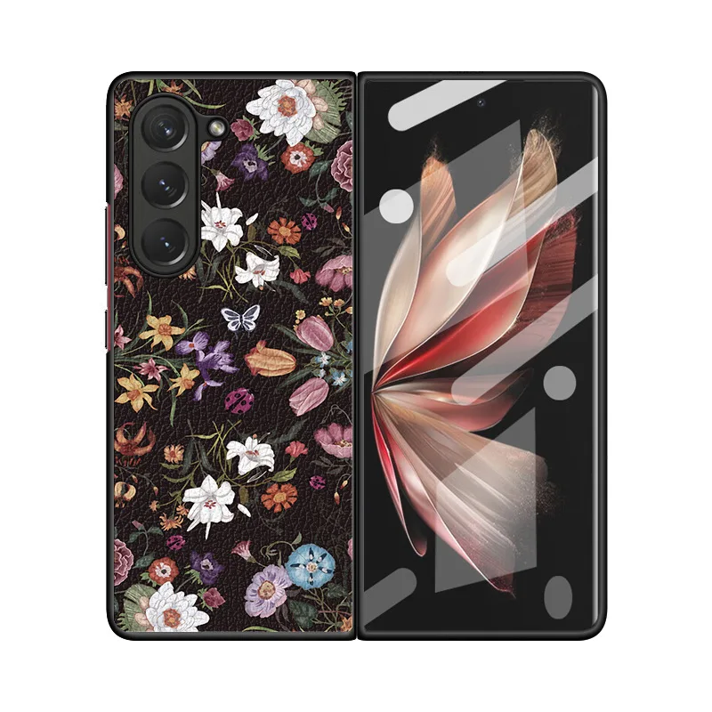 Case For Samsung Galaxy Z Fold 6 5 4 3 2 Creative Retro Small Floral PU Leather Shockproof Hard Mobile Phone Case Cover