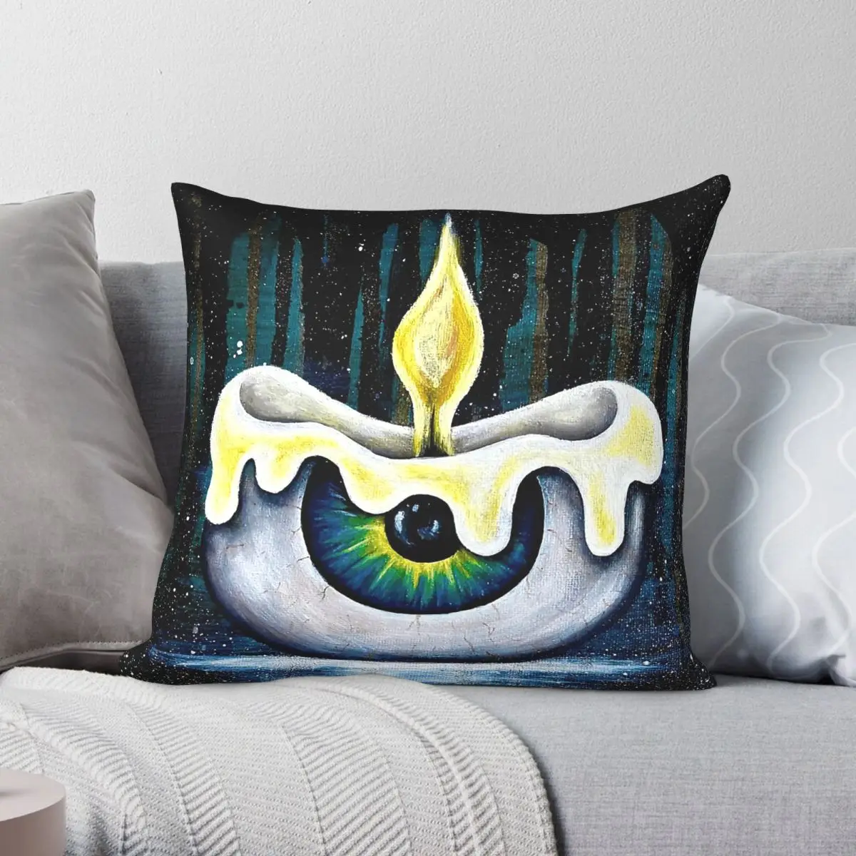 Candle Burning Eyes Square Pillowcase Polyester Linen Velvet Pattern Zip Decor Pillow Case Home Cushion Cover 18