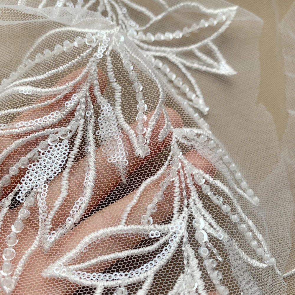 Tessuto con scollo in pizzo foglia di perline per unghie ricamo bianco, tessuto con colletto in pizzo fai da te, Applique da cucito, forniture per