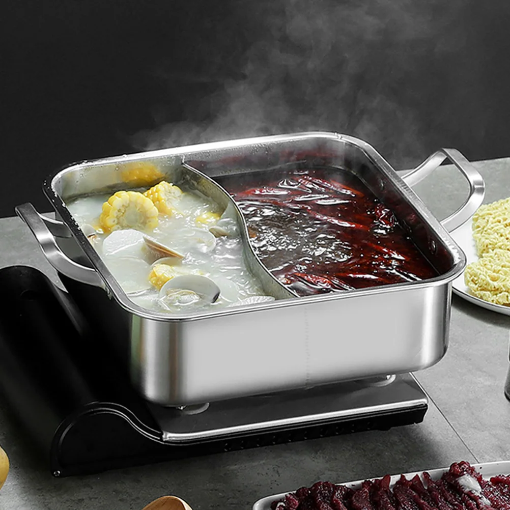

Dual-Side Stainless Steel Hot Pot Divided Multi-Function Double Flavor Soup Cooker Induction Kitchen Hotpot Hot Pot with Lid