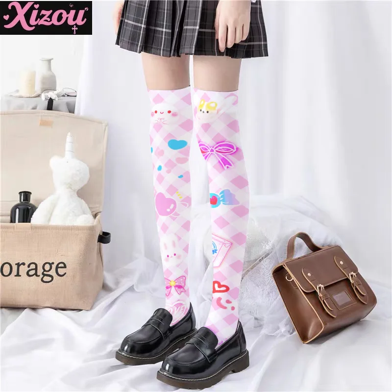 Japanese cute sweet cherry print lolita pantyhose girl kawaii play cartoon anime bottom socks loli girl stockings for women