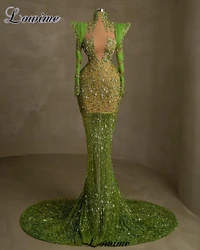 Newest Green Sequined Cocktail Dresses Long Sleeves Shiny Evening Dresses With Crystals Coutures Gowns 2023 Vestidos De Cóctel