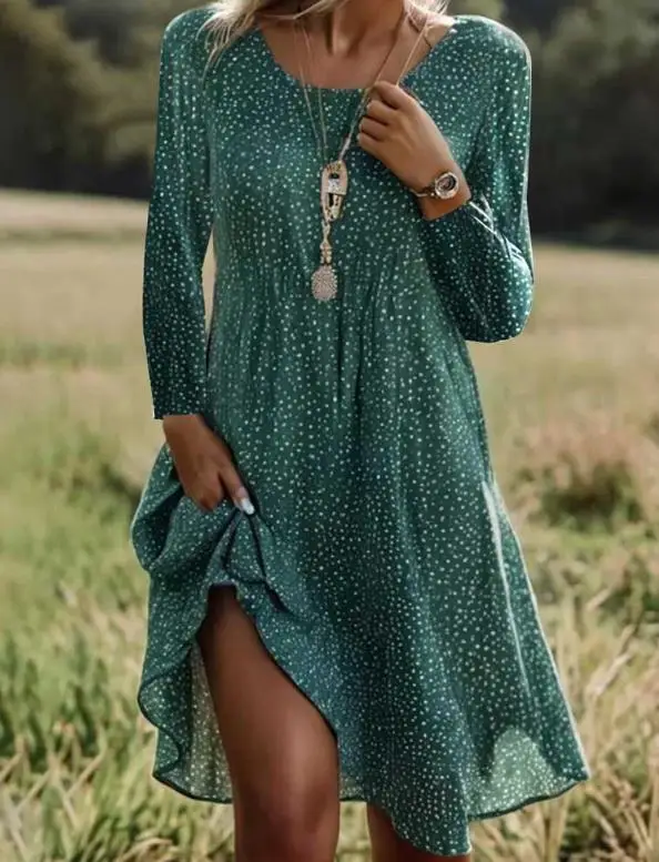 

Women's Casual Polka Dot Long Sleeve Round Neck Dress 2025 Autumn New Daily Clothing Female Fashion A-Line Dresses