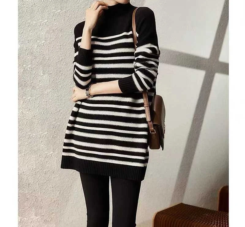 2025년 가을/겨울 신상 스트라이프 니트 울 원피스 (여성용)