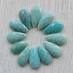 Beautiful Natural Amazon Stone long water drop cut faceted pendants for jewelry accessories making free shipping Wholesale 12pcs