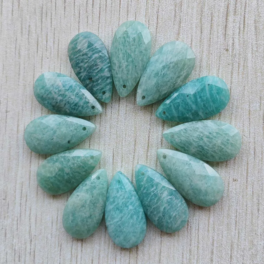 Beautiful Natural Amazon Stone Long Water Drop Cut Faceted Pendants for Jewelry Accessories Making Free Shipping Wholesale 12pcs