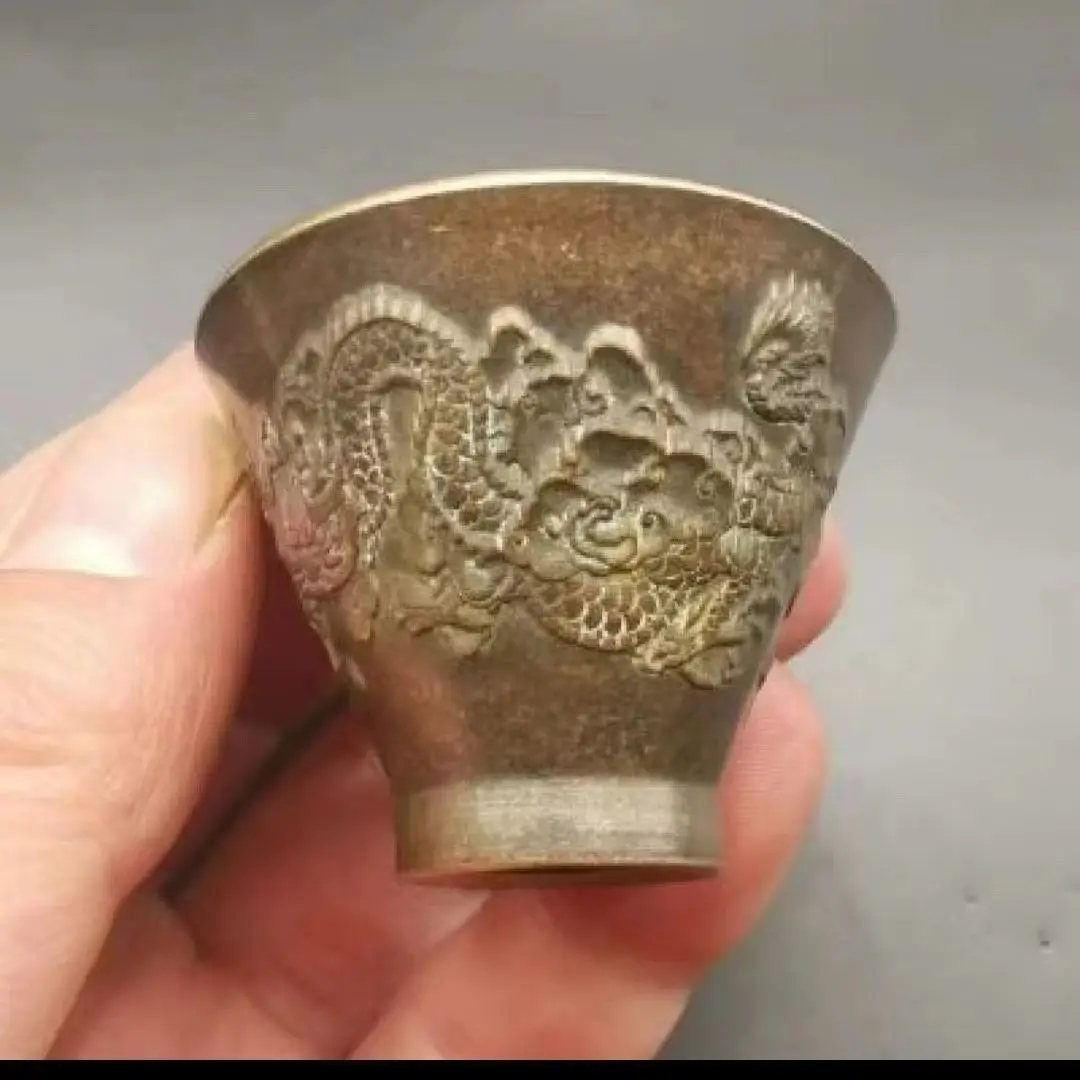 Retro Small Dragon pattern Wine Cup Wine Vessel  Ornament Decoration Tea Pet Figurines Desk Decor Accessories