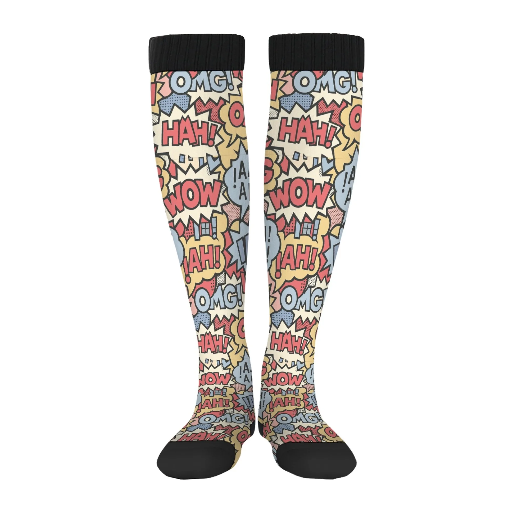 Модные звуковые носки до колена из мягкой ткани с современными поп-артными принтами «Хтреш» «Бич» фиолетово-оранжевого цвета гибкие для уличных прогулок