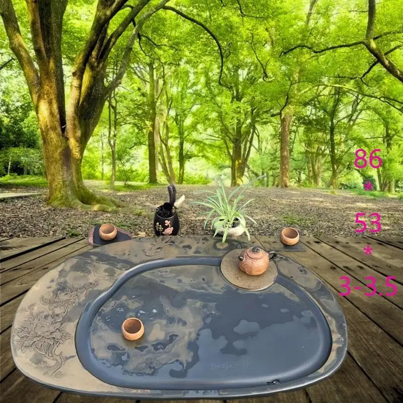 Simple material New Chinese style She Yan tea tray Household yellow round tea table Classical retro style tea sea