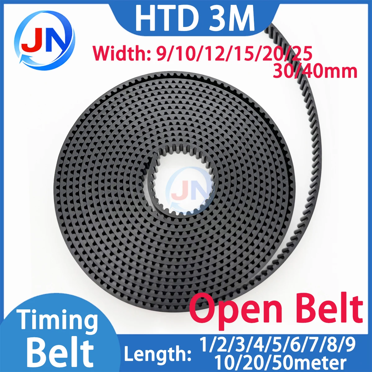 HTD3M Open Timing Belt Width 10/15/20/30mm Black Polyurethane Steel PU Belt HTD 3M Open Timing Belt 3M Synchronous Belt For CNC