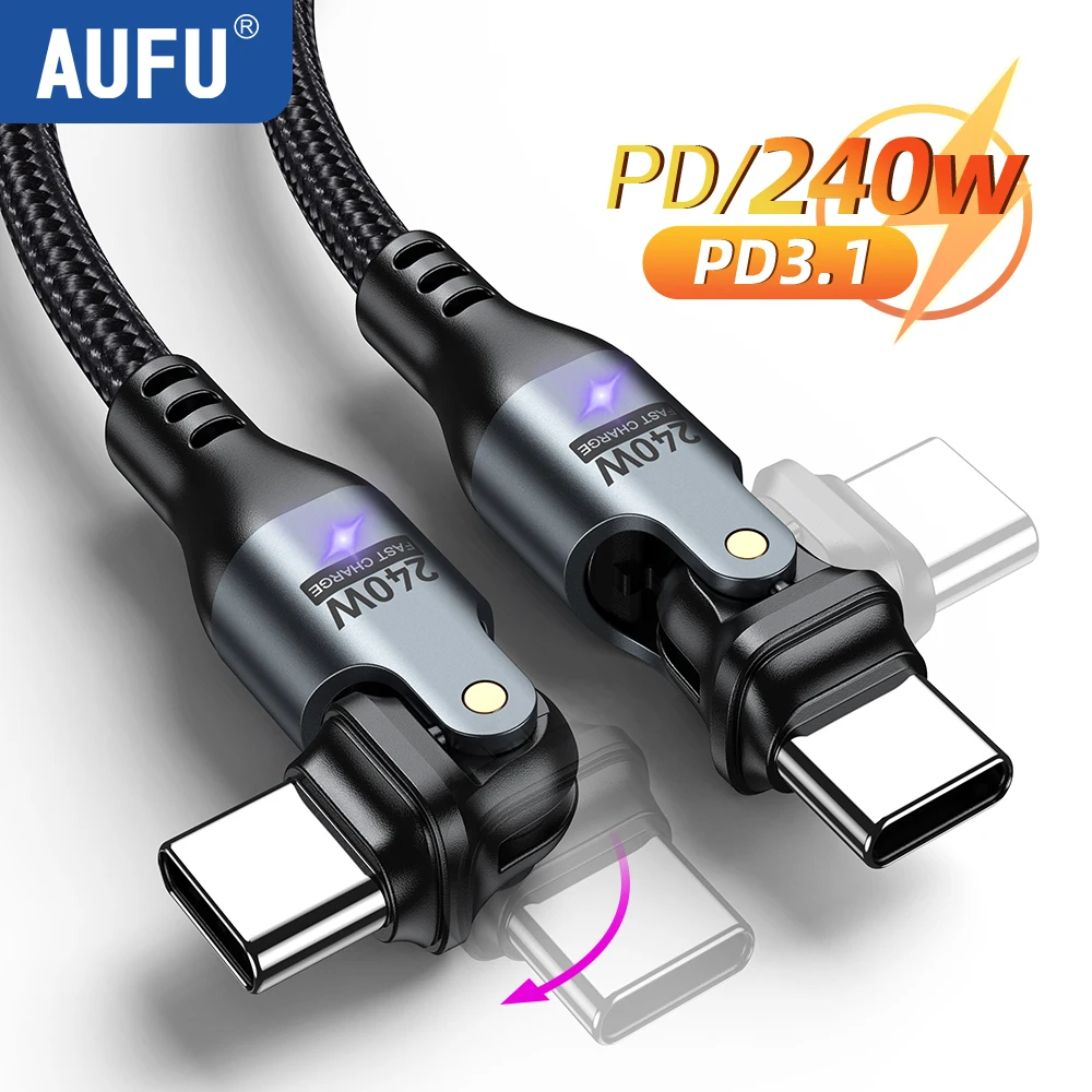 AUFU USB-C zu Typ-C Handy-Datenkabel 240W 5A Schnellladekabel für Samsung OPPO MacBook Laptop 180-Grad-Typ-C-Kabel 3M