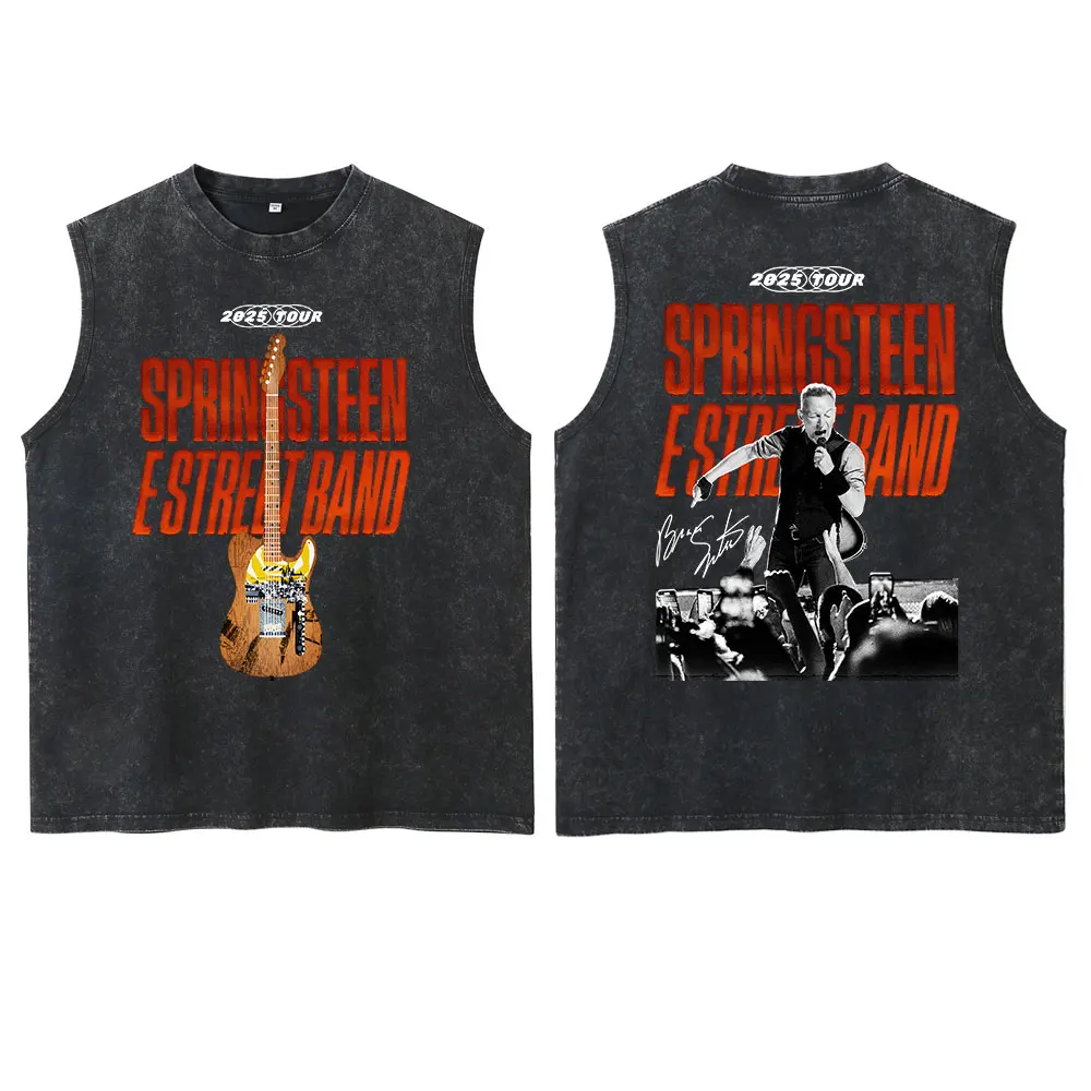 Bruce Springsteen and E Street 2025 Tour Merch Tank Tops Acid Washed Vest T-Shirt Men Women Streetwear Tops