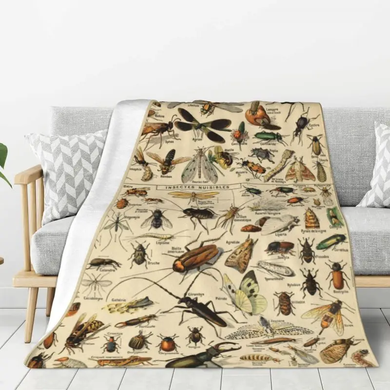 

Custom Insects In French Blankets Warm Flannel Throw Blanket for Bedroom Office Bedspreads