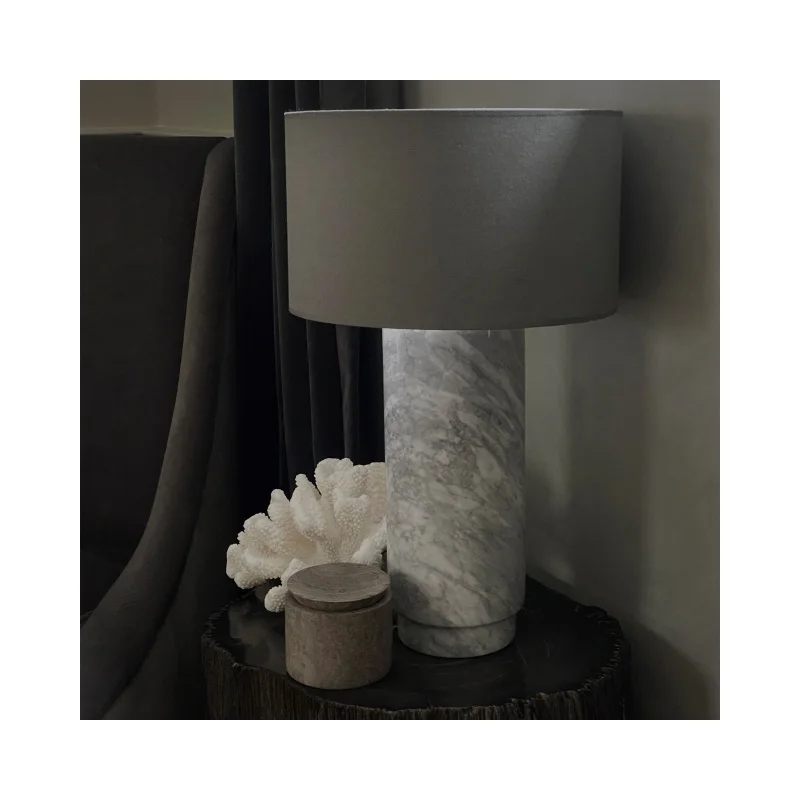 

SH STONE Modern Natural Stone Marble Lamp Arabescato White Marble Table Lamp for Hotel Bedside Polished Stand Alone Desk Light