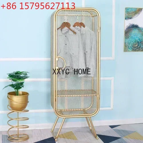 

Мобильный шкаф-гардероб в скандинавском стиле для спальни, железный сетчатый стеллаж для одежды, простой золотой шкаф для хранения, витрина для нижнего белья