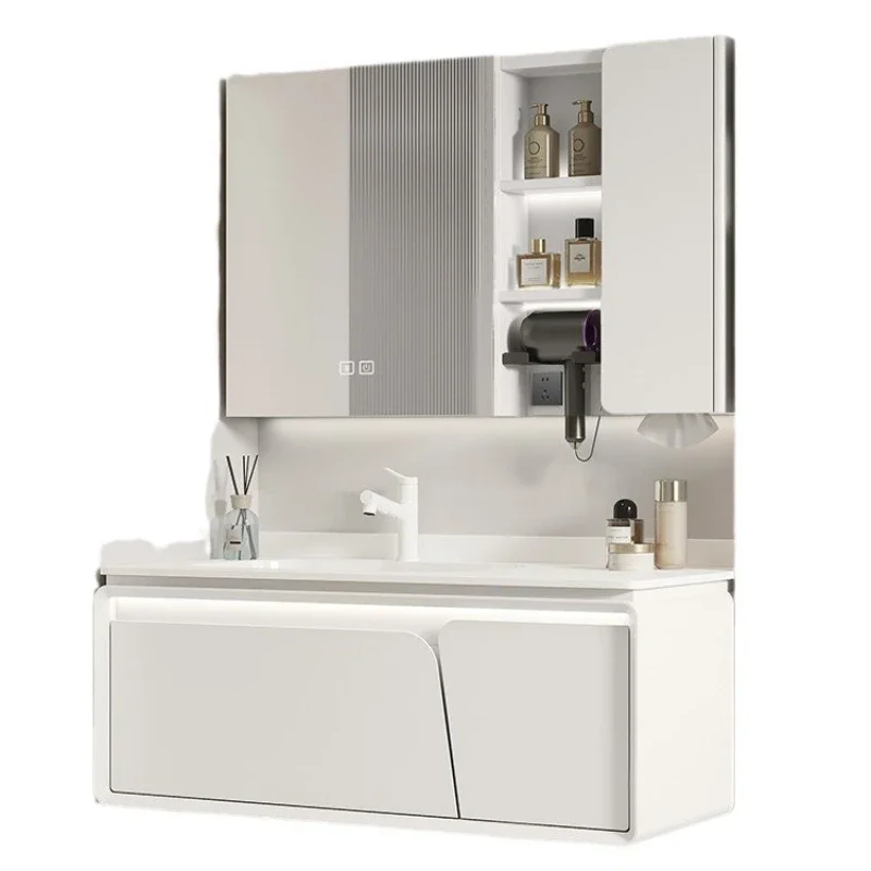 

Minimalist Bathroom Cabinets Rock Plate Ceramic Washbasin Oak Solid Wood Bathroom Vanity Cabinet with Sink Bathroom Furniture