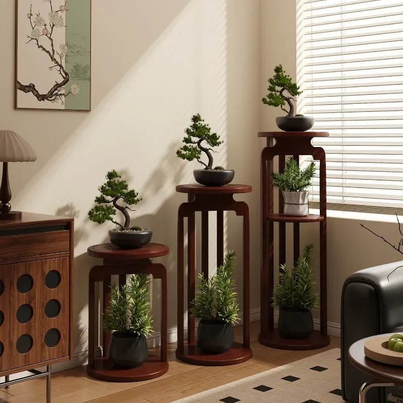 Chinese Style Floor Standing Round Flower Stand Vase Pot Rack Living Room Balcony Indoor Plant Rack Plant Shelf Flower Stand