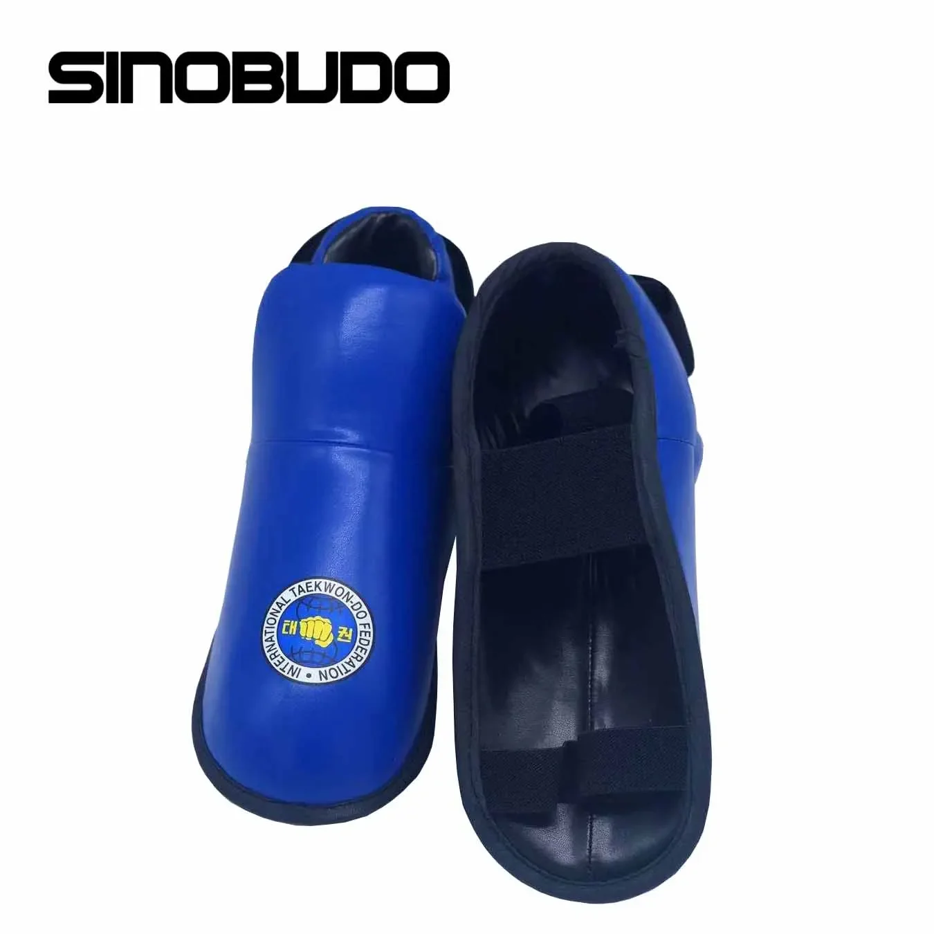 SINOBUDO ITF Taekwondo guantes de cuero PU rojo/azul, Protector de pies, artes marciales, entrenamiento de Karate, equipo Protector de traje de