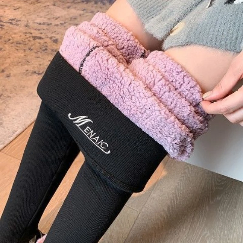 Leggings spessi grigi da donna a vita alta caldi per tenere pantaloni in cotone con nuvole di agnello Leggings in velluto invernale addensato abbigliamento esterno da donna